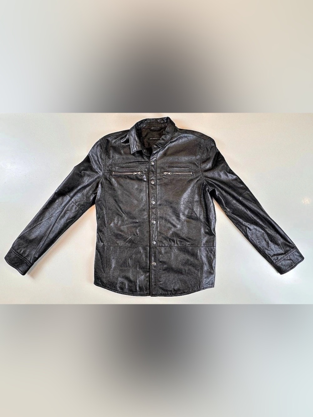 John Varvatos Black Goat Suede Leather Shirt Jacket Size Medium
